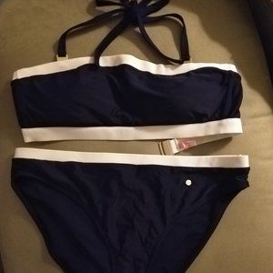 Ted Baker Navy & White Bandeau Bikini NWOT